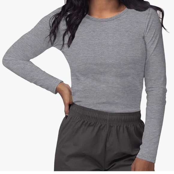 Sivvan Scrubs Crew Neck Long Sleeve Comfort Underscrub Tee - Gray - Size Large - Picture 9 of 9